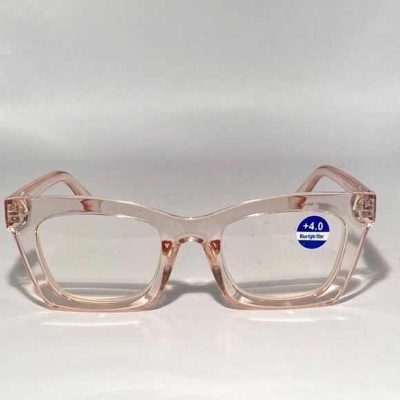 1336 Gretchen Reading Glasses 4.0 Square Clear Pink Frames NWT - Picture 3 of 9